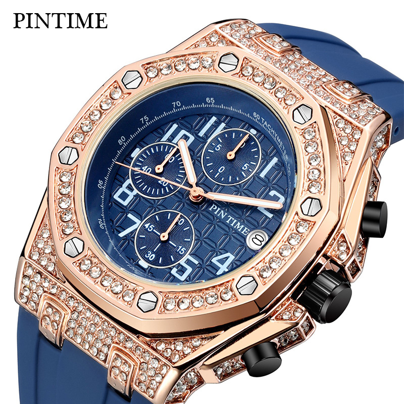 Dropshipping Time Men's Watch Aliexpress Popular Full Diamond Calendar Quartz Niche High-End Men's Watch