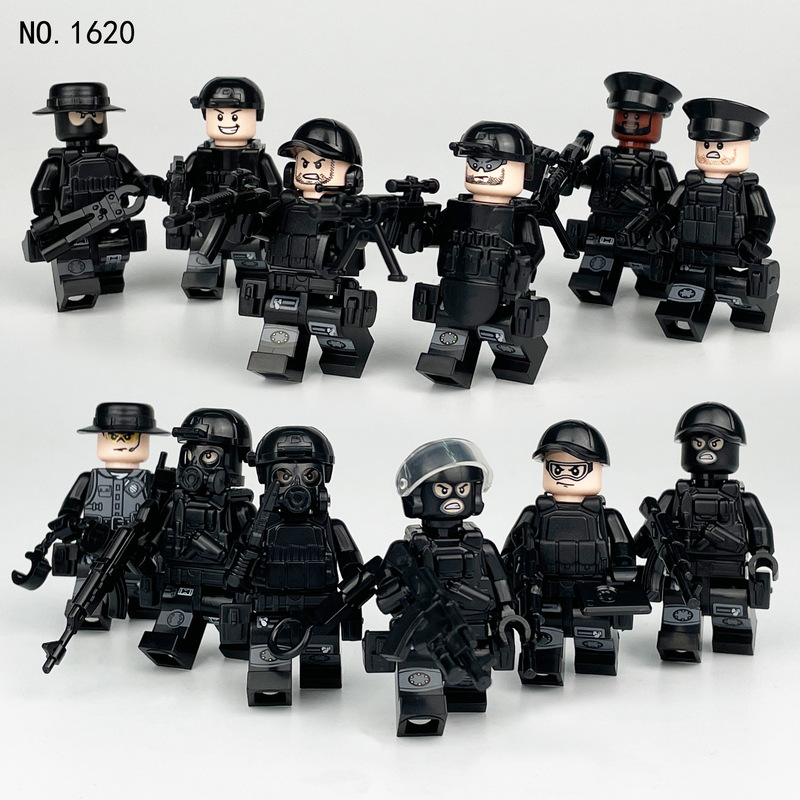 99 Types of Swat Action Figures 1620 Military Weapons Shield Brown Dog Cross-Border Wholesale Children's Assembly Small Particle Building Block Toys