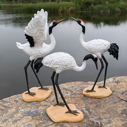 Outdoor Crane Ornament Garden Landscape Red-crowned Crane Model Water Pool Arrangement Landscape Simulation Crane Sculpture Courtyard Decoration