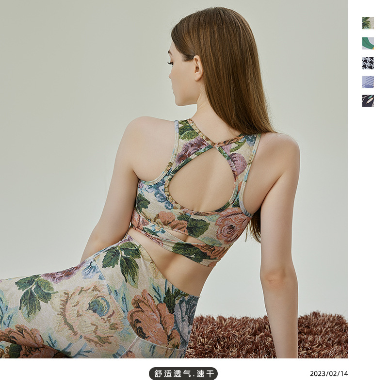 Spring and Summer Guofeng Yoga Clothing Vest Sports Underwear High Strength Shockproof Running Yoga Beauty Back Gathering Fitness Bra