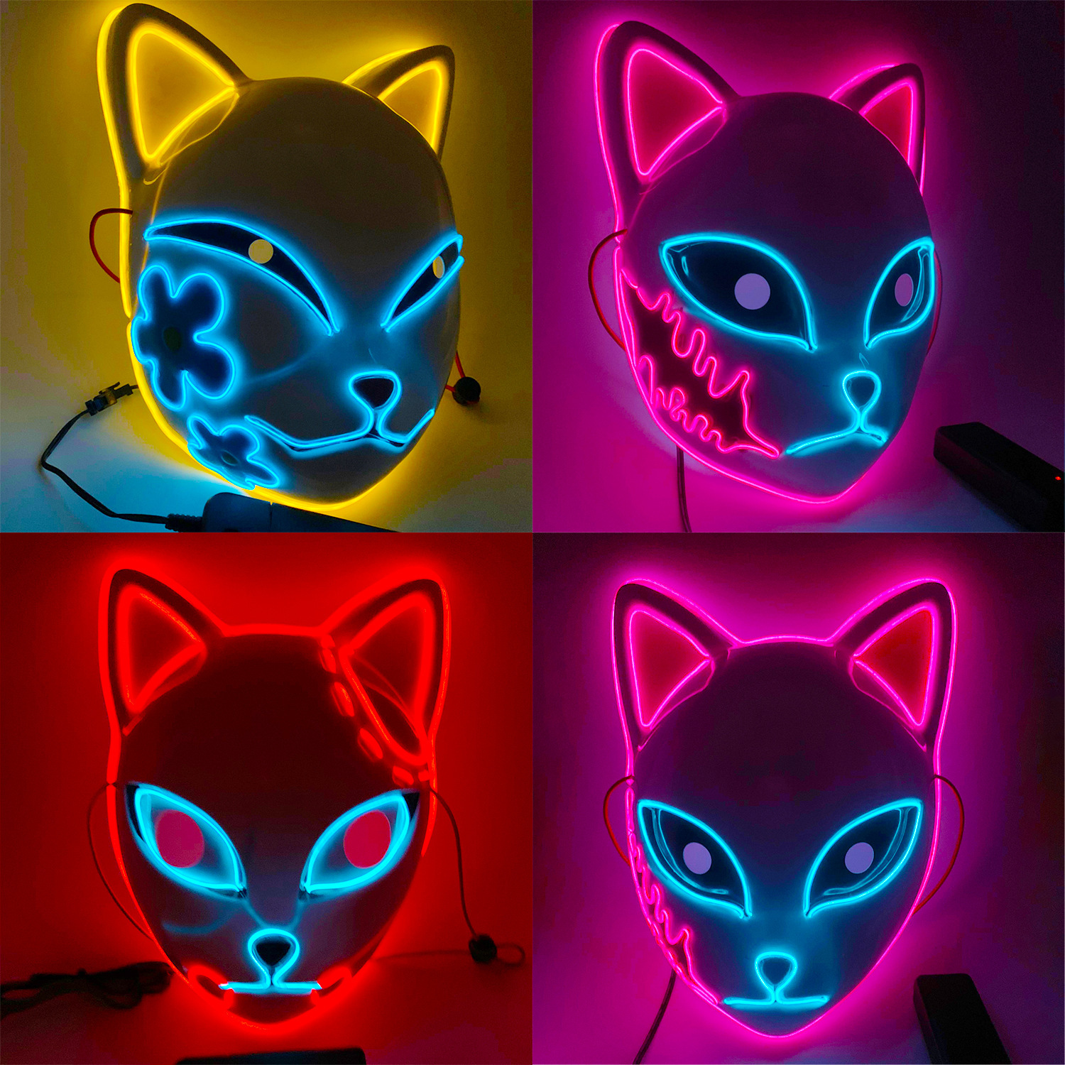 Led luminoso fantasma extinguir la hoja máscara luminosa anime cos props cara de gato zorro Halloween máscara de luz fría flash