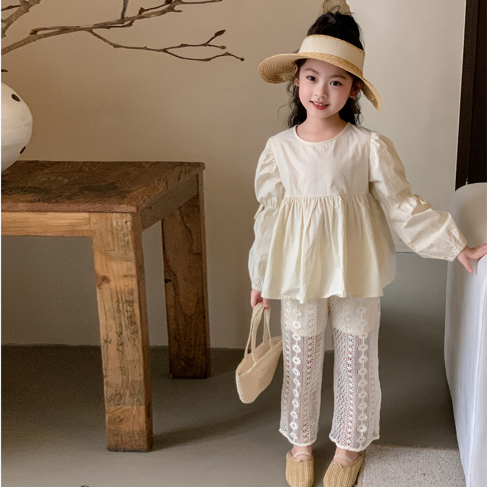 INS ropa para niños 2024 primavera niña lazo cinta camisa de manga larga de la muñeca media y grande niños niñas camisa de estilo coreano top