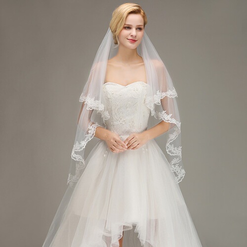  New Simple Wedding Veil White Short Lace Veil Ivory Cross-Border Bridal Headwear