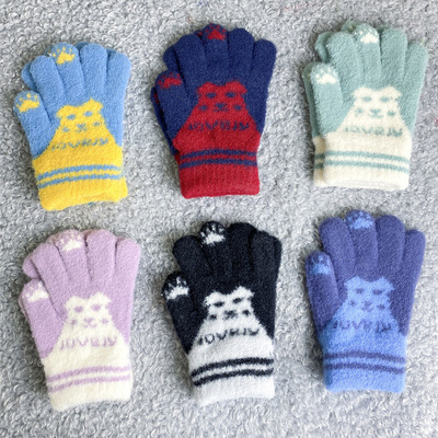儿童手套冬季保暖加厚男童针织女童学生卡通翻盖两用小孩全指批发|ms