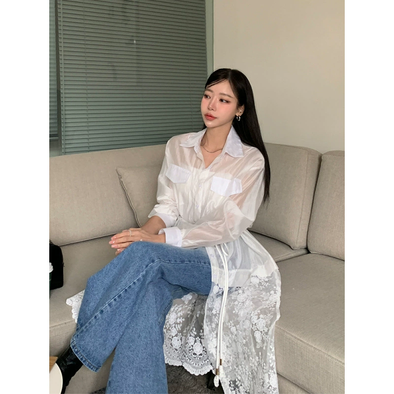 В наличии корейское нишевое дизайнерское слегка прозрачное кружевное сетчатое платье Dongdaemun для женщин