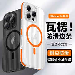 iPhone17promax用マット仕上げ携帯電話ケース、波形ストライプ磁気吸着式、Apple16用側面滑り止め保護カバー
