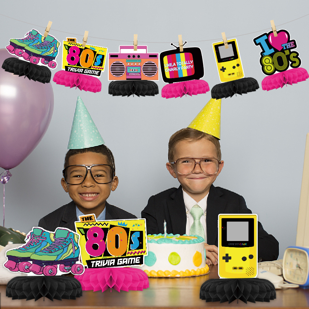 Fábrica directa discoteca tema de cumpleaños decoración de panal de escritorio decoración de panal de fiesta retro 80s90s