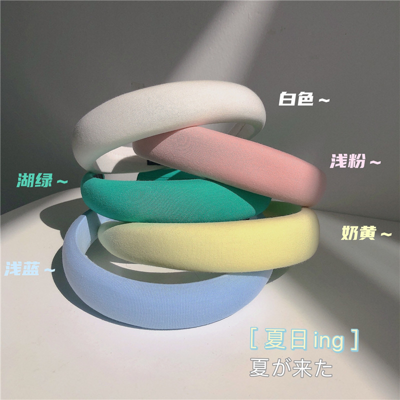 韓国の東大門のクリーム色のかわいいキャンディー色の広い辺のスポンジのカチューシャの気質のネットの赤い髪のカチューシャの女性の卸売り|undefined