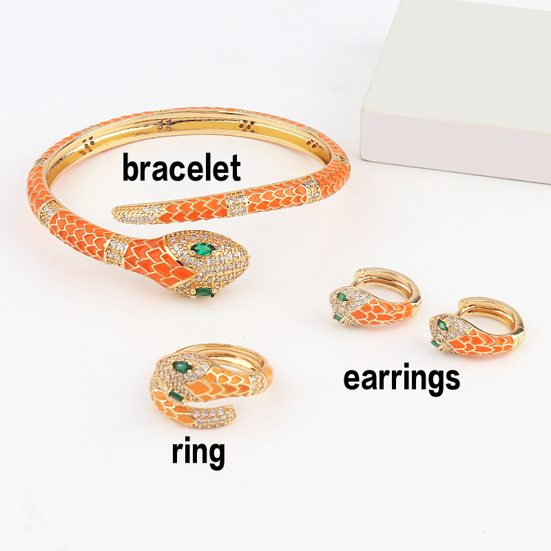 Fashion Snake Copper Open Ring Plating Zircon Copper Rings