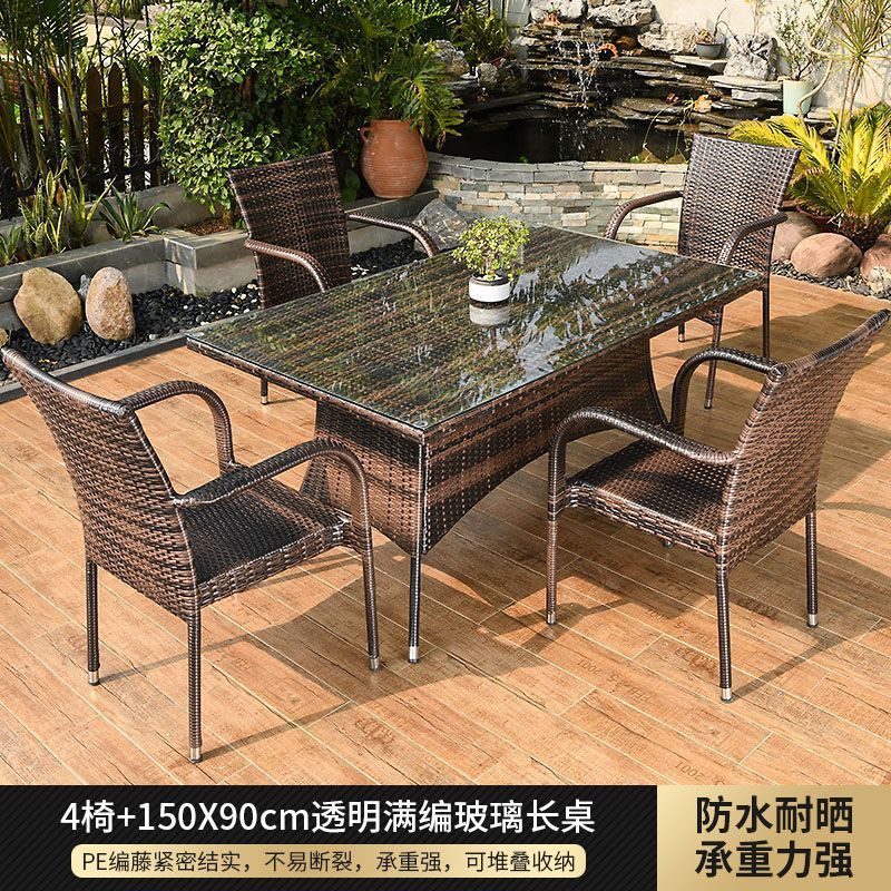 (프리쿠션) 의자 4개 + 150cm 투명 풀 브레이드 롱 테이블