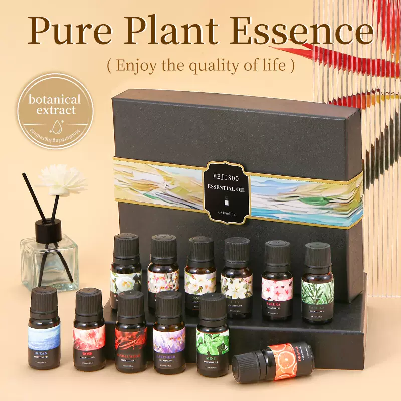 英文款香薰精油12件套空气清新水溶性香薰精油套盒 ESSENTIAL OIL