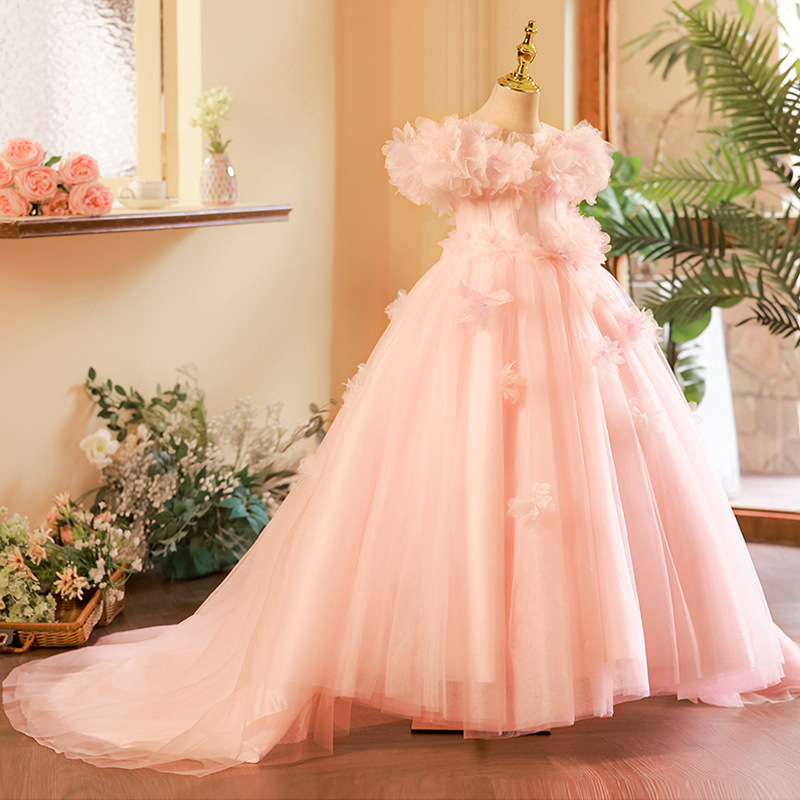 vestido de niña rosa desfile vestido de princesa de invierno vestido de piano anfitrión vestido de lujo ligero de alta gama vestido infantil
