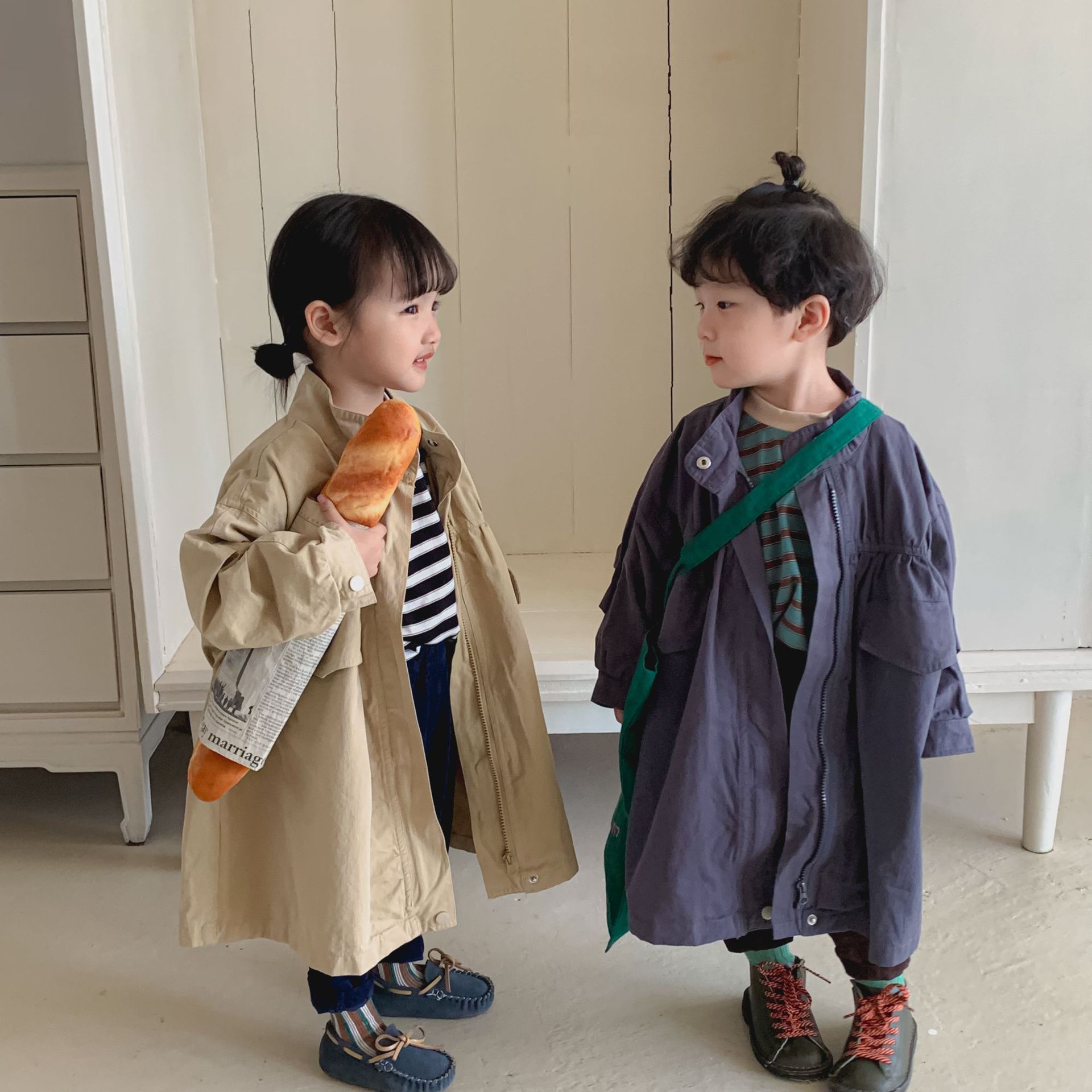Children's coat mid-length boys' autumn wear girls' windbreaker 2023 new spring and autumn Korean style style baby tops