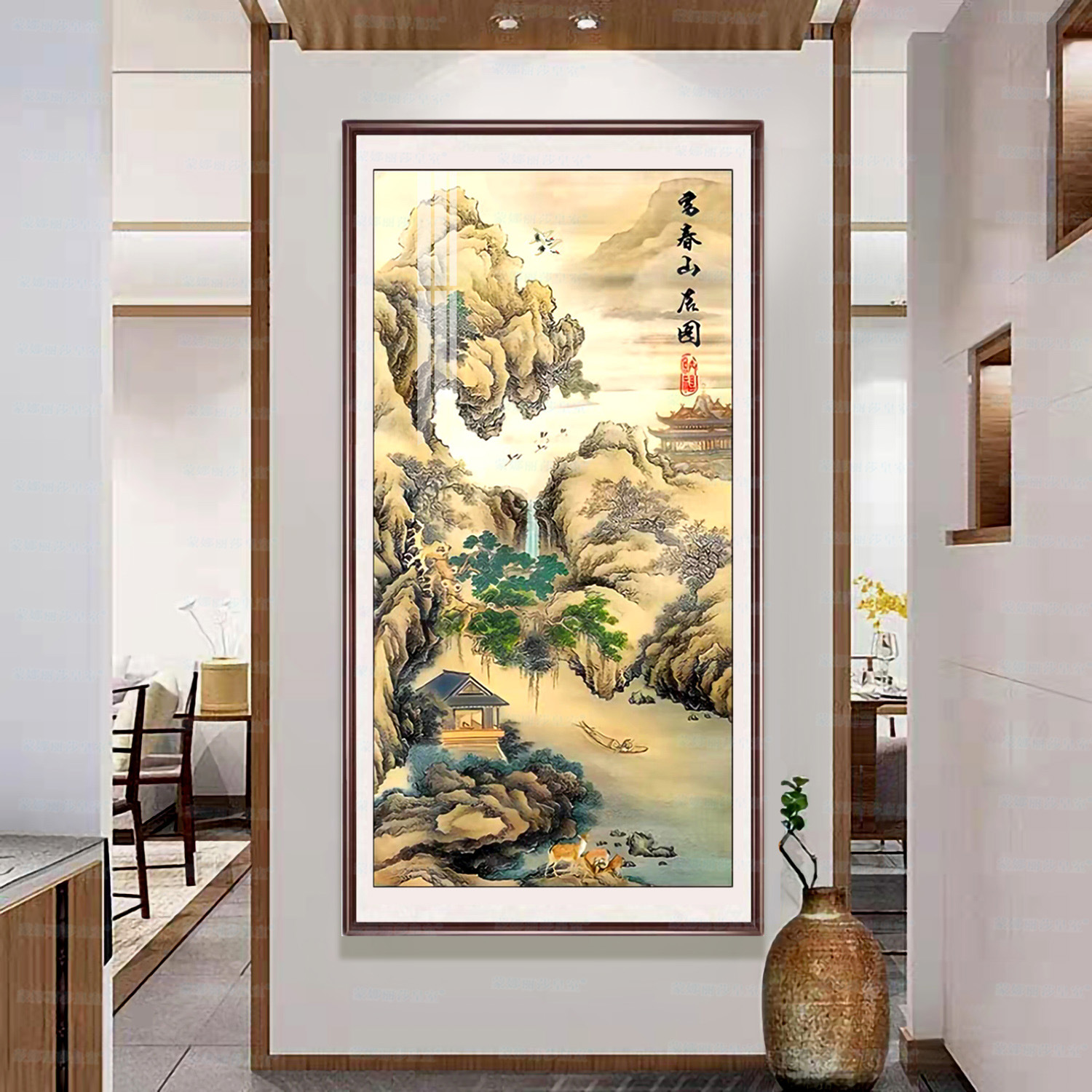 Mona Lisa Real bordado cruzado Fuchun Mountain Residence Vertical tela de seda antigua nueva sala de estar bordado cruzado grande image 2
