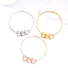 跨境欧美不锈钢桃心手镯钛钢手链爱心时尚女diy刻字配件饰品