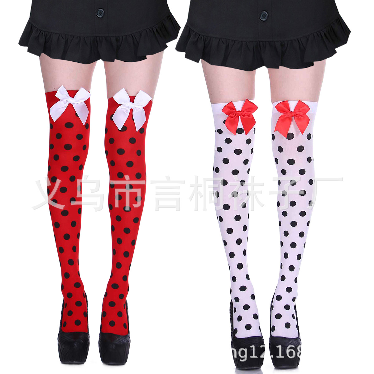 Factory spot cross-border black and white polka dot Halloween Christmas party holiday knee polka dot bow stockings