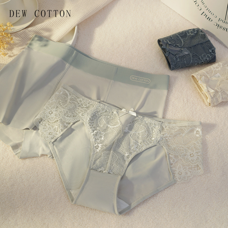 Couple underwear one man and one woman sexy lace pure desire transparent boys Ice Silk boxers Valentine's Day gift new
