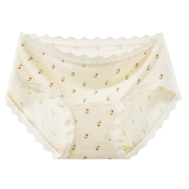 Polifenoles de té, entrepierna antibacteriana, bragas para niña, sin caderas, contraste de color, cintura, borde de encaje, dulce estilo pastoral, calzoncillos para mujer