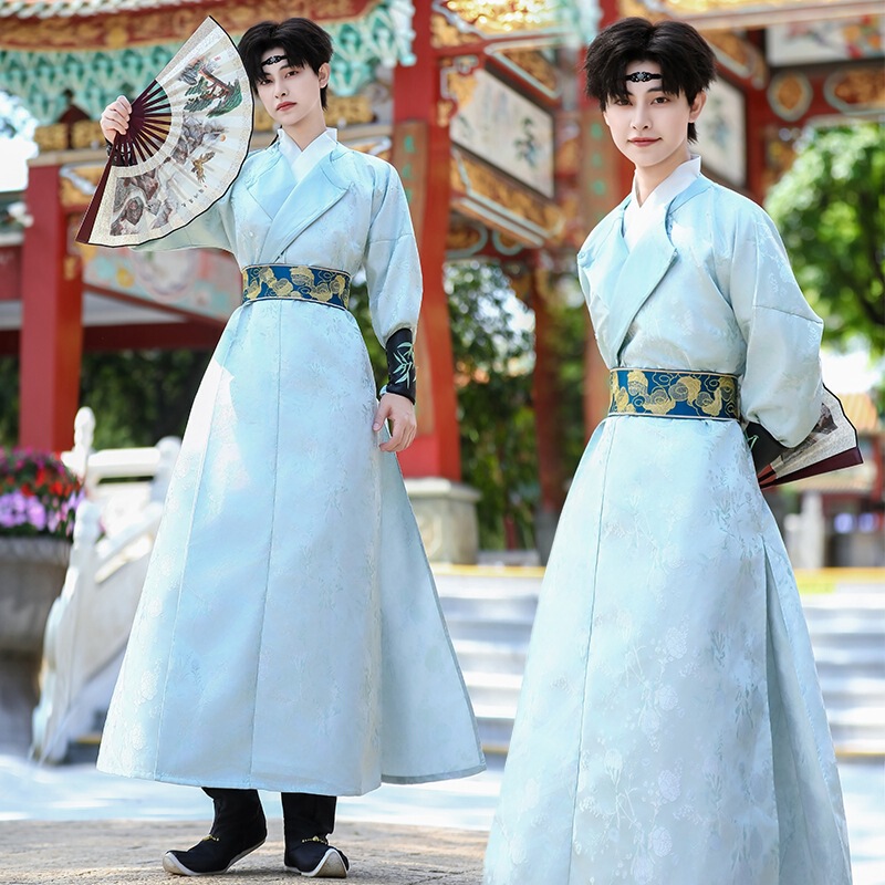 5805 Original Hanfu Brocade Two-Way Jacquard Round Neck Robe Martial Arts Style Unisex Couple Outfit Cp Men's Plus Size Hanfu 5805 Original Hanfu Brocade Two-Way Jacquard Round Neck Robe Martial Arts Style Unisex Couple Outfit Cp Men's Plus Size Hanfu