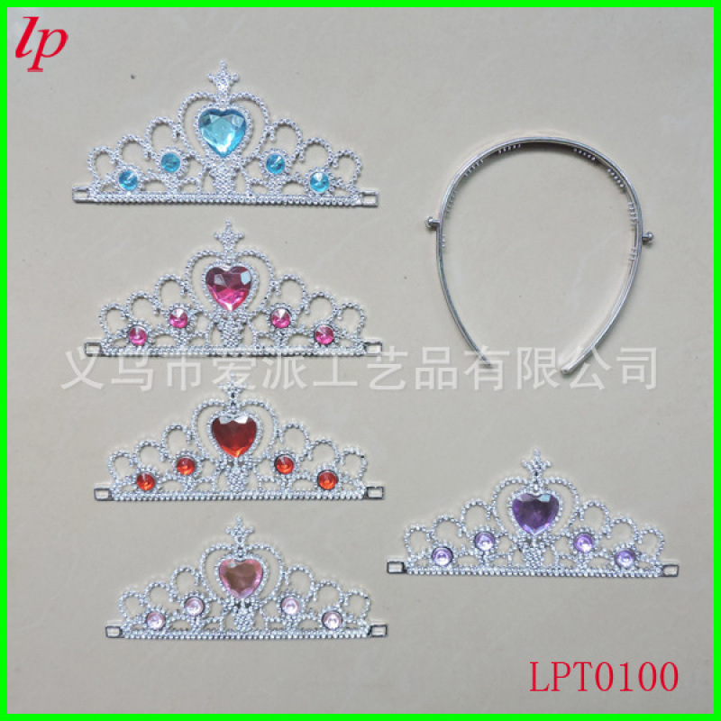 Frozen-Themed Children's Plastic Crown, Blue Five-Diamond Peach Heart Princess Crown, Frozen Crown