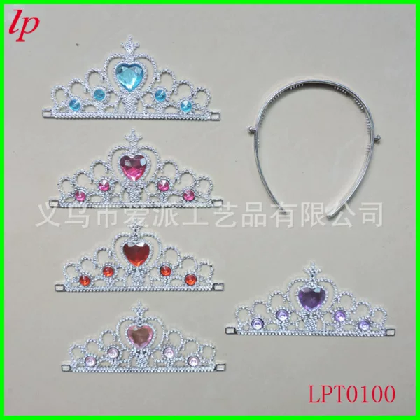 Frozen-Themed Children's Plastic Crown, Blue Five-Diamond Peach Heart Princess Crown, Frozen Crown