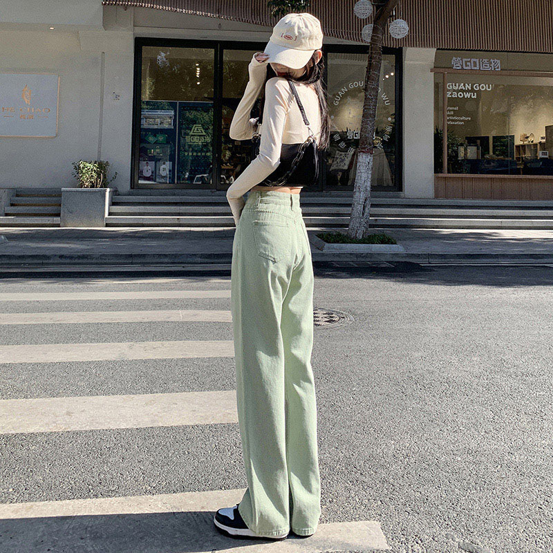 European And American Hot Girls Green Jeans Women's Summer 2022 New High-waisted Thin Straight Loose Wide-leg Mopping Pants