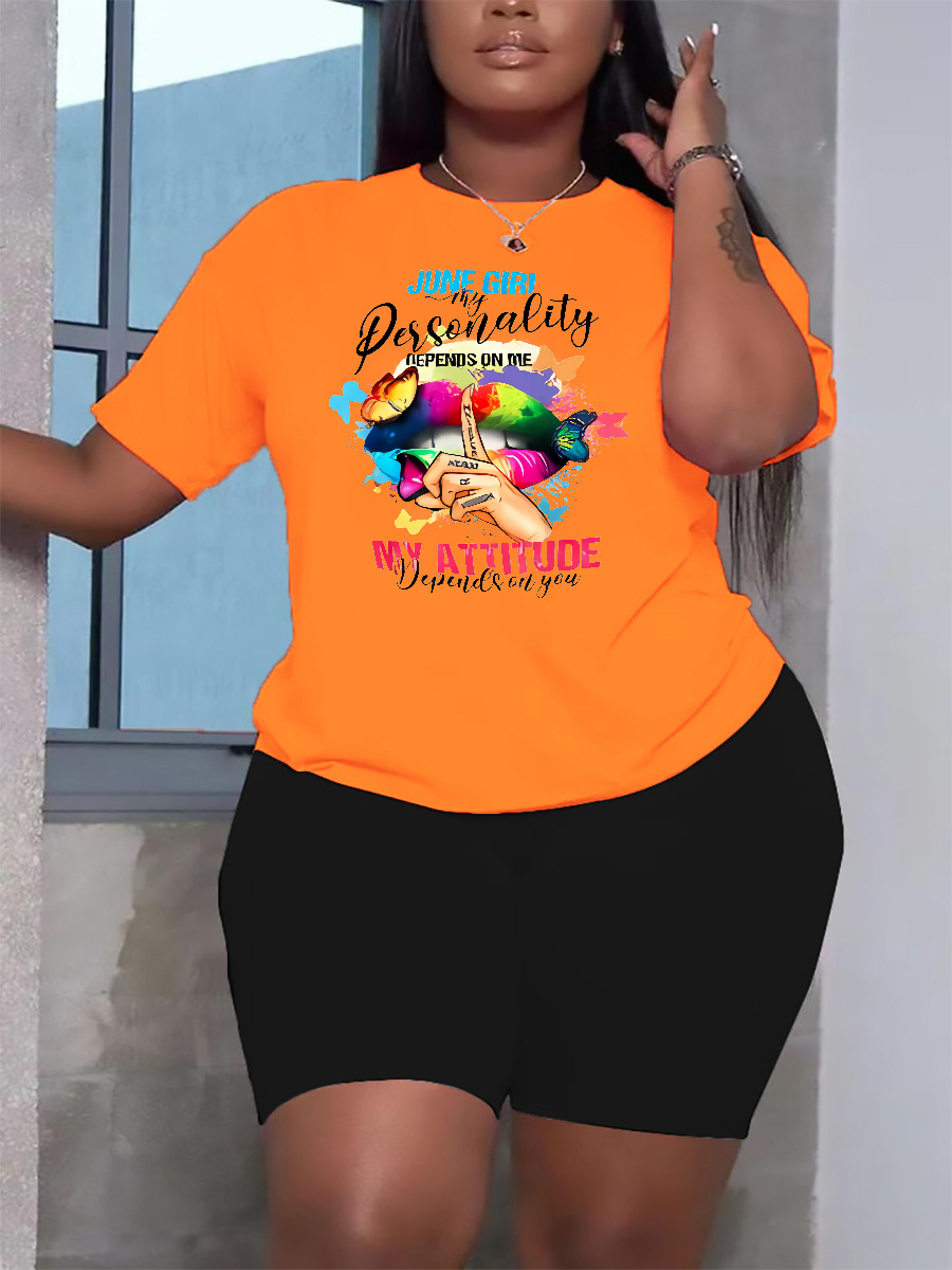 2024 Women's Wear Short Sleeved T-shirt Shorts Large Loose Print Set_voghion.com