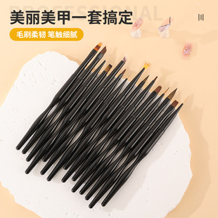 Cross-border new black nail pull line gradient brush suit 15 nail salon painted light therapy nail tools