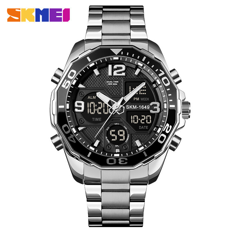 SKMEI 1649 Sudeste Asiático espiral solo reloj corona correa de acero inoxidable Reloj electrónico de moda para hombres jóvenes