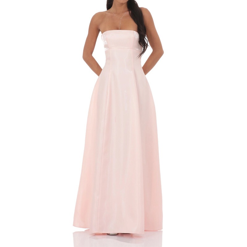 LUCYINTH light pink strapless satin long gown, strapless, waist-cinching, large hem, floor-length dress for banquets LUCYINTH light pink strapless satin long gown, strapless, waist-cinching, large hem, floor-length dress for banquets