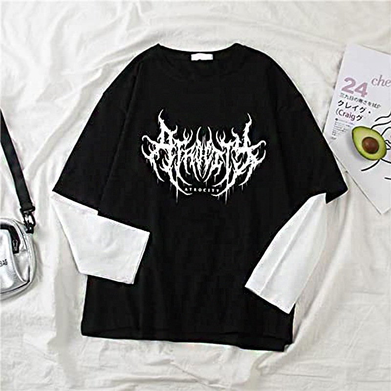 2022 Summer New Dark Printed Pullover Top Korean Loose Fake Two-piece Long Sleeve T-shirt for Women Wholesale 2022 Summer New Dark Printed Pullover Top Korean Loose Fake Two-piece Long Sleeve T-shirt for Women Wholesale