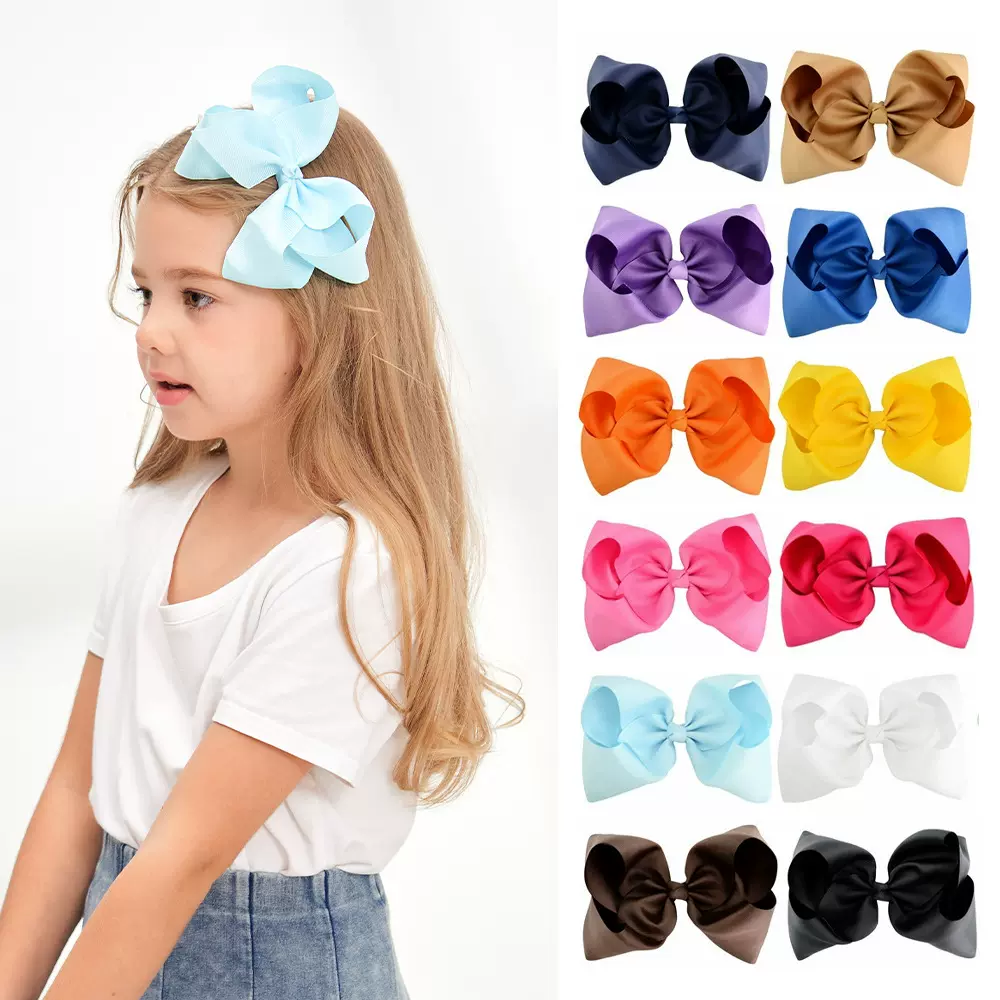 跨境678糖果色8英寸儿童蝴蝶结发夹头花蝴蝶结发夹头饰20色可选