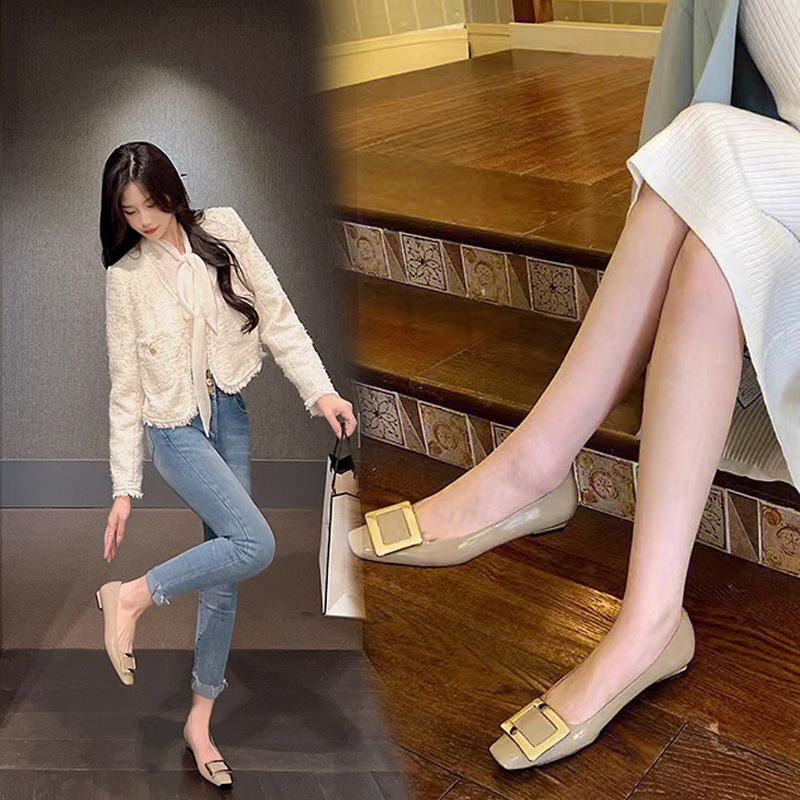 法式方扣单鞋平底鞋女高级感方头浅口低跟玛丽珍温柔晚晚鞋春秋