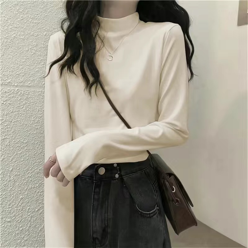 pesado curry doble cara de terciopelo multicolor en una camiseta de terciopelo calentador y camiseta de cuello medio alto de terciopelo camiseta de manga larga mujer image 4