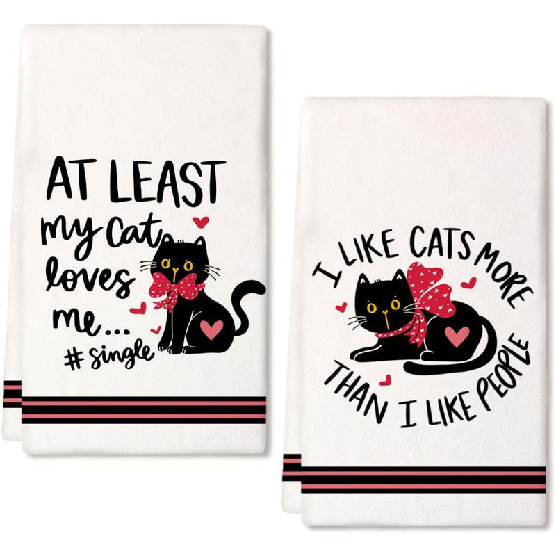 Funny kitchen towel kitchen decoration cat dish towel Super absorbent stick drying cloth I love my cat hand towel