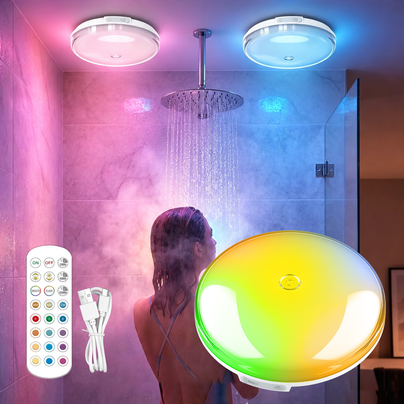 Amazon foreign trade rechargeable shower light, wireless, with multiple color changes, suitable for bathroom, closet, bedroom, and living room ambiance lighting