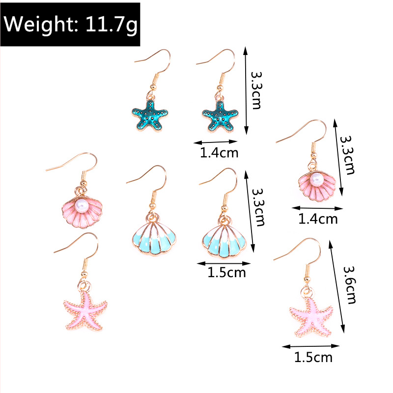 15g Weight Alloy Ear Needle Material Drop Earrings Classification 5 Pairs Quantity Casual, Daily Occasion Alloy Material Cherry, Starfish Pattern Women's Gender Enamel Design Cute Style 5 Pairs Cute Cherry Starfish  Enamel Alloy Drop Earrings 5