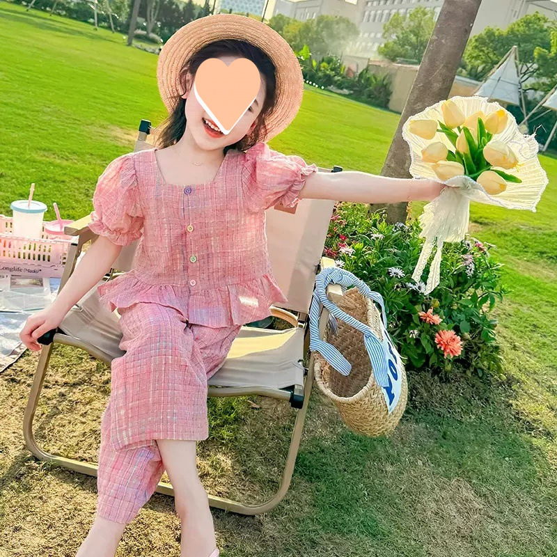 女童夏装套装2025新款儿童防蚊阔腿裤网红时髦两件套宝宝夏季衣服