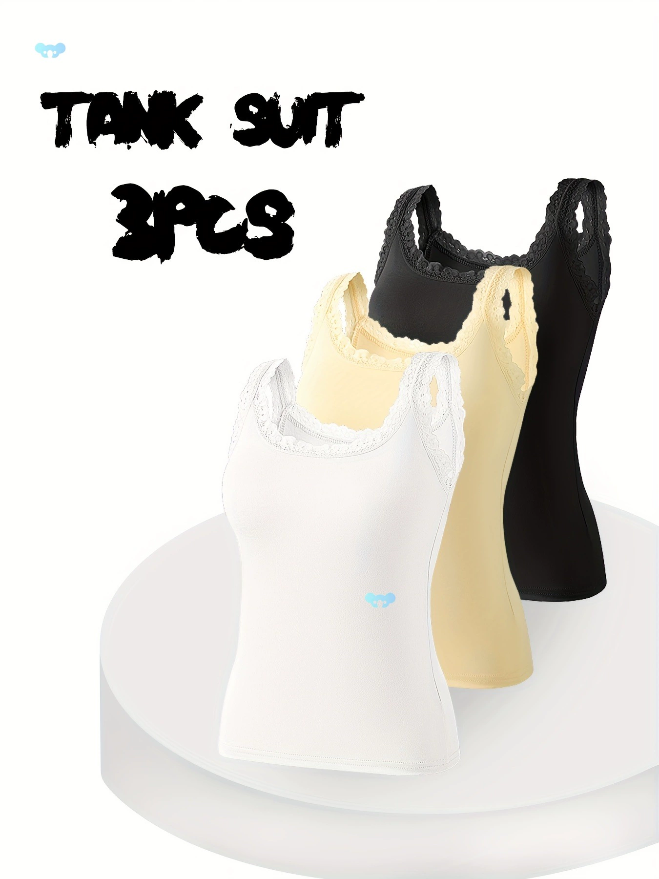 3шт контрастный кружевной топ с рюшами на спине однотонный простой