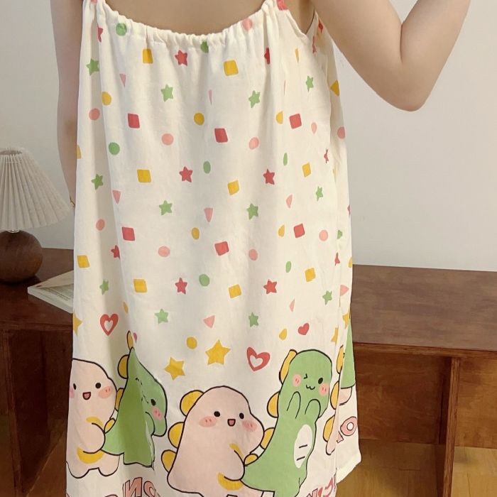 Venta al por mayor transfronteriza estilo caliente verano nuevo estilo camisón femenino nube camisón de algodón con almohadilla para el pecho ropa exterior dulce para estudiantes