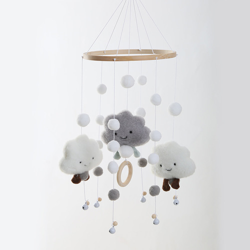 Cross-border fur ball clouds wooden beads wind chime bed bell children's room decoration model room children's clothing store shooting props soft decoration