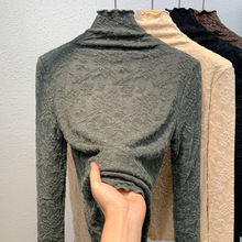 高级感蕾丝花边薄款打底衫女内搭外穿洋气半高领小衫秋冬新款上衣