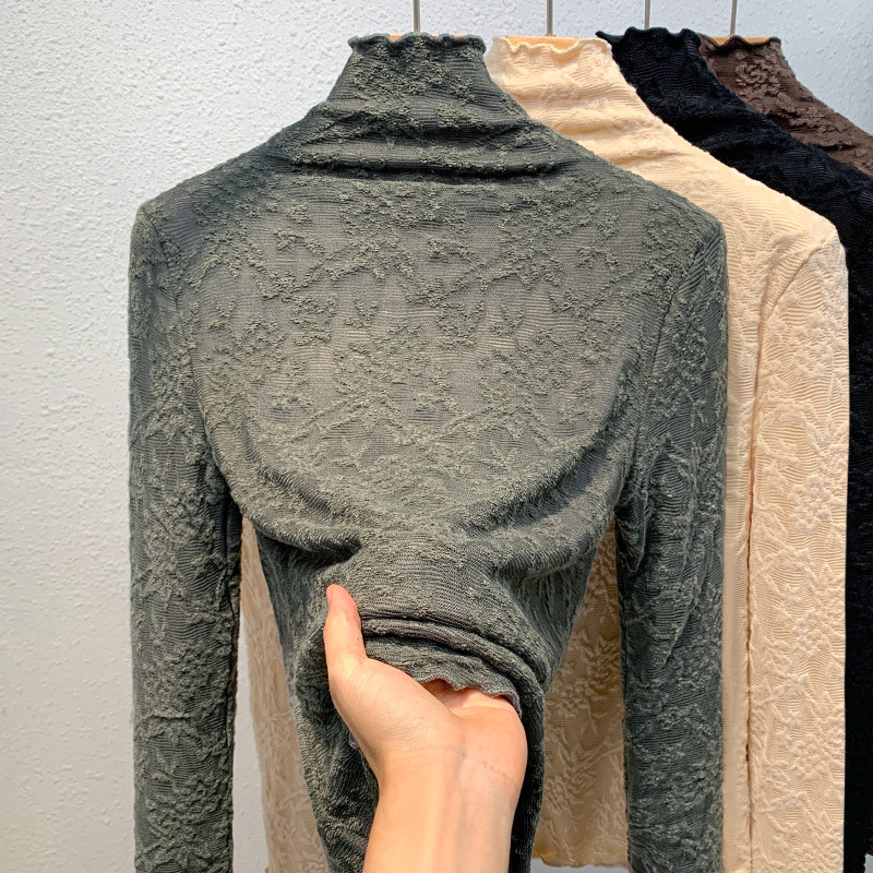 高级感蕾丝花边薄款打底衫女内搭外穿洋气半高领小衫秋冬新款上衣