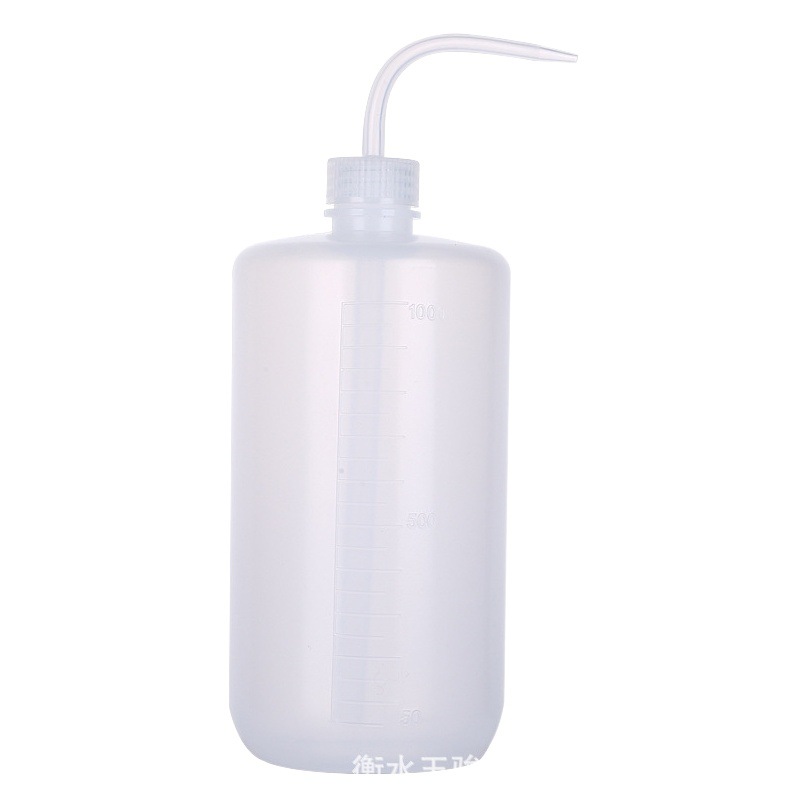 Venta al por mayor 250ml botella de lavado de boca curvada suculentas botella de limpieza 500ml escala olla de lavado codo blanco botella de compresión