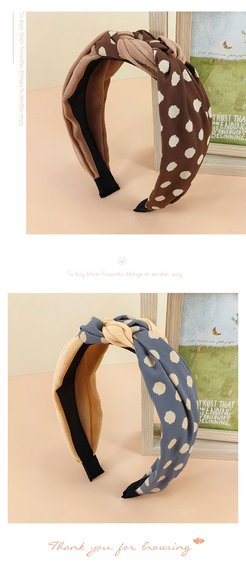 Retro Polka Dot Hairpin Braided Wide Side Twisted Color Matching Polka Dot Headband display picture 6