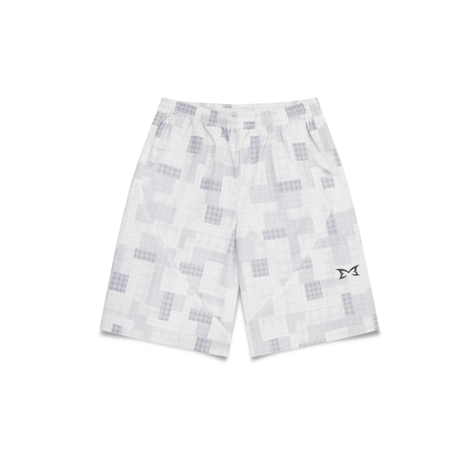 회색과 흰색 체크무늬/반바지