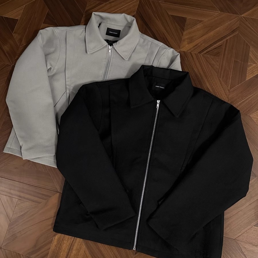 Rtimfd Flying Hinge Deconstructed Lapel Zipper Jacket Cleanfit Short Wide Training Spring and Summer Top Jacket for Men