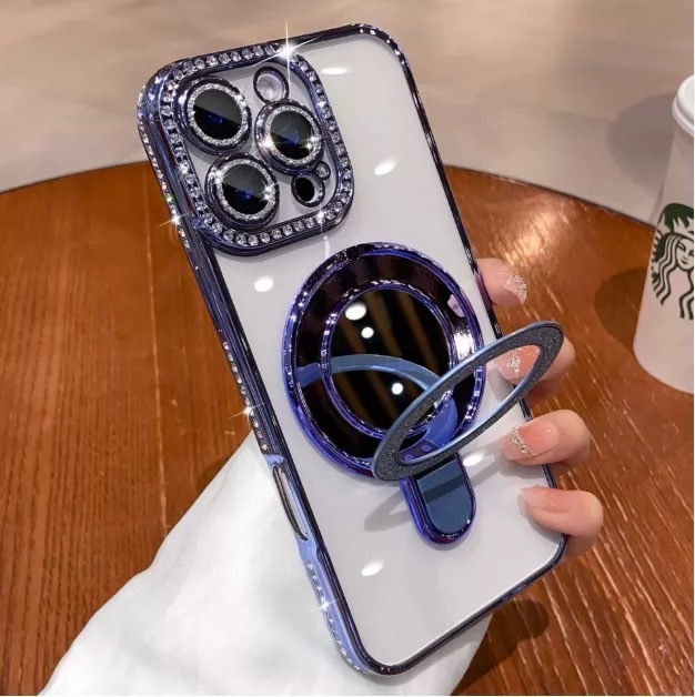 适用iphone17promax闪钻闪粉镜子支架手机壳苹果16水钻优盾磁吸壳|undefined
