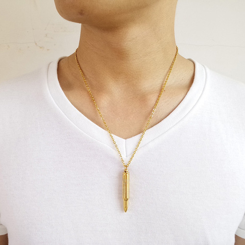 Stainless steel bullet pendant necklace personalized hip-hop laser English cross-border jewelry accessories jewelry PN-899