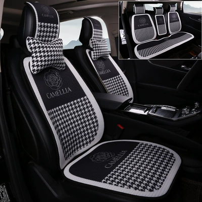Seat Cushion, Half-Wrapped Waist-Cushion, Summer Cooling – Seat cushion, seat cover - black-camellia-complete-set-of-five-seater-car-2-neck-pillows-honeycomb